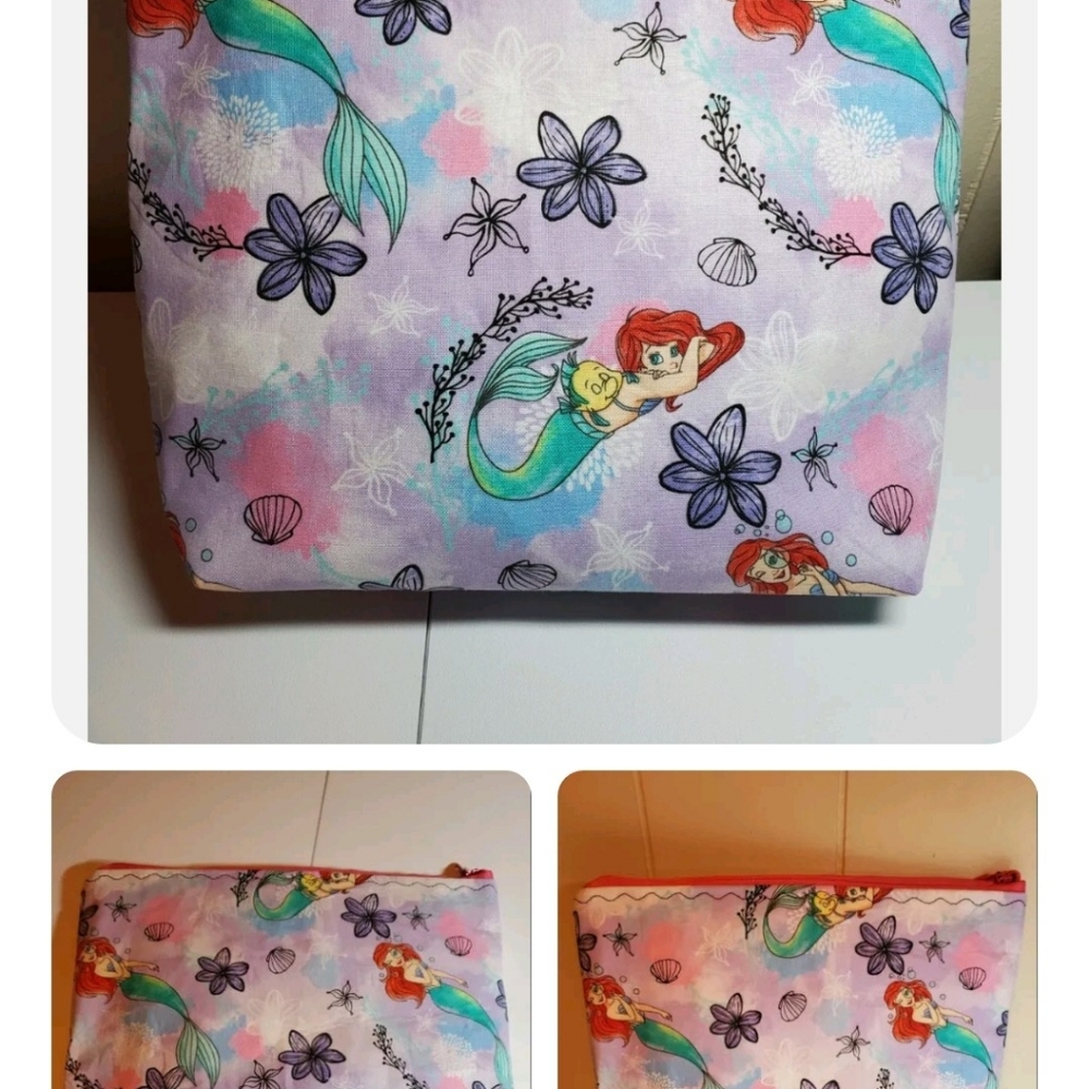 Mermaid inspired makeup travel bag zipper pouch handmade